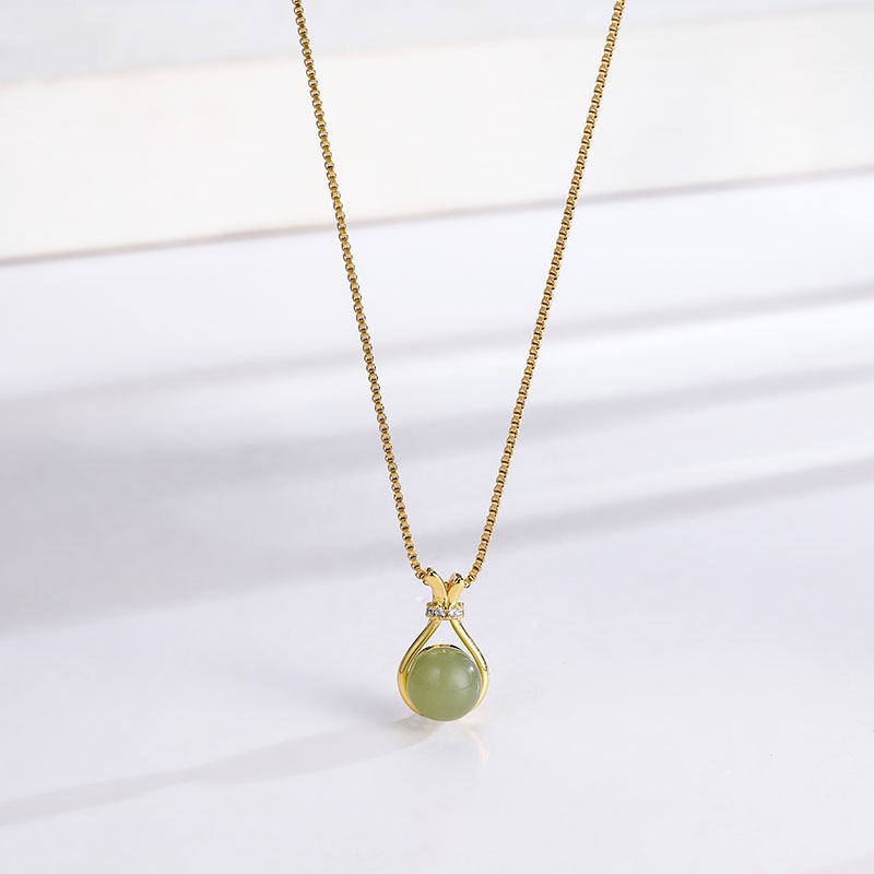 Vòng cổ Thép Titan Đính Ngọc Bích Nhân Tạo Kiểu Dáng Sang Trọng Cho Nữ