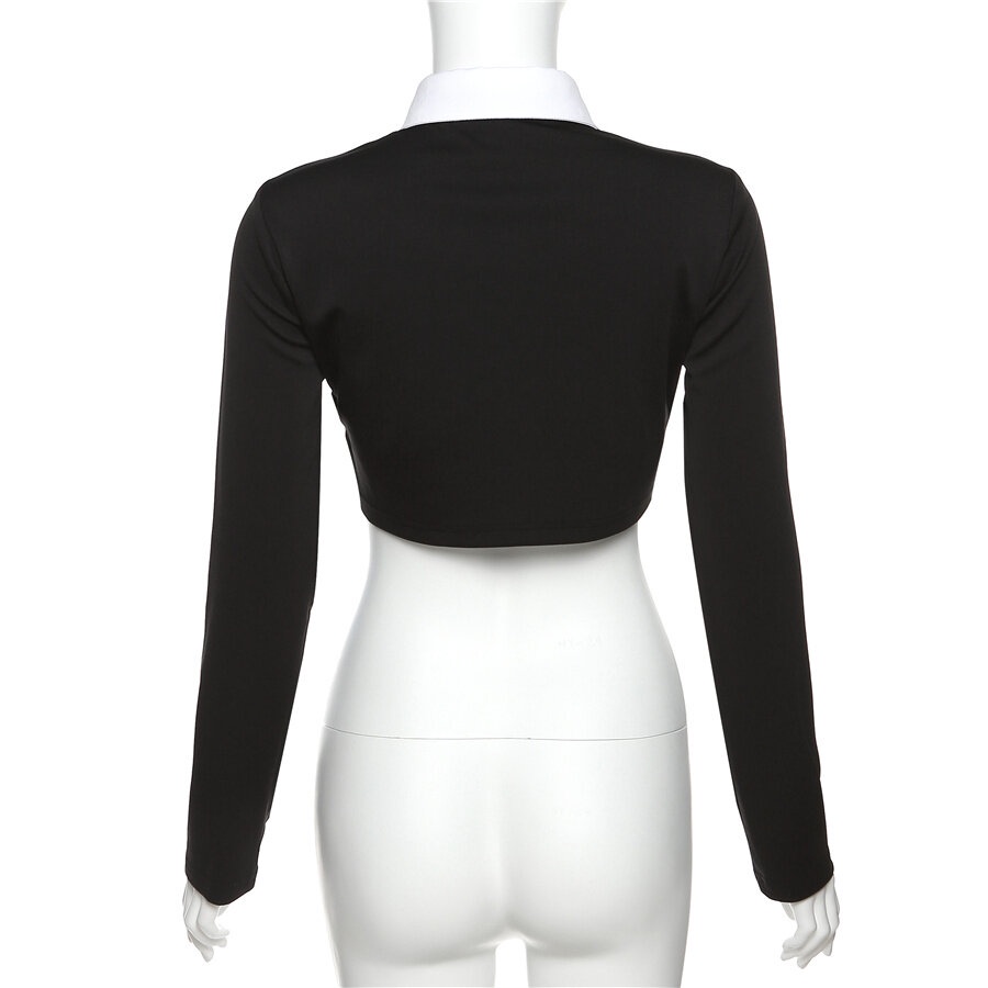 Áo Croptop Tay Dài Cổ Polo Dáng Ôm Thời Trang Ngọt Ngào Cho Nữ Puss Y2K