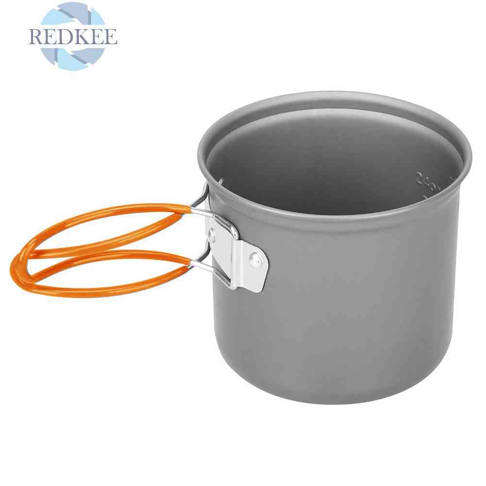 Bộ Nồi Nấu Ăn Có Tay Cầm Màu Cam Tiện Dụng Mang Theo Du Lịch Cắm Trại