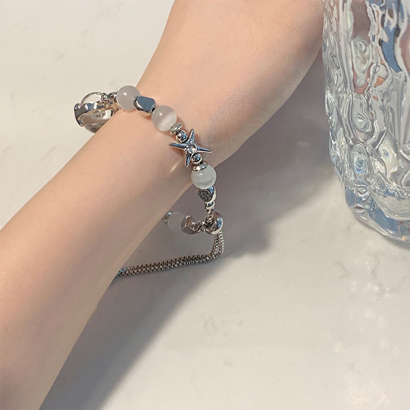 Vòng Tay Chuỗi Hạt Hình Ngôi Sao Màu Bạc Thời Trang Cho Nữ