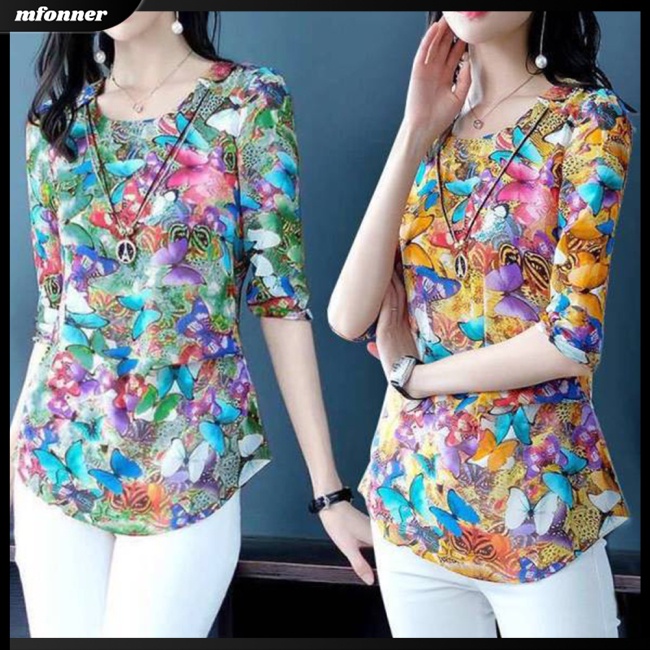 Áo Thun Tay Ngắn Cổ Tròn In Hình Bướm Thời Trang Cho Nữ