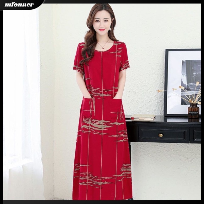 Đầm Lụa Lạnh Tay Ngắn In Họa Tiết Thời Trang Dành Cho Nữ