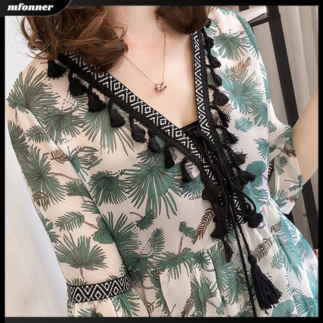 Áo Chiffon Cổ Chữ V In Họa Tiết Thời Trang Cho Nữ