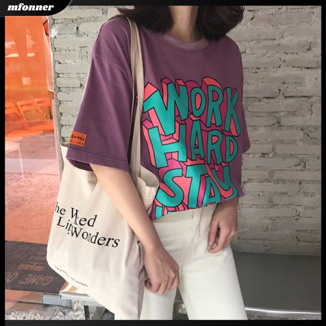 Áo Thun Tay Ngắn Dáng Rộng In Chữ Thời Trang Cho Bạn Gái