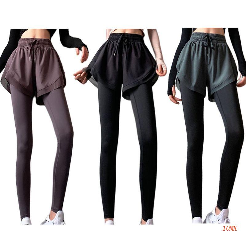 Quần Legging Thể Thao Lưng Cao 2 Trong 1 Màu Sắc Đơn Giản Cho Nữ
