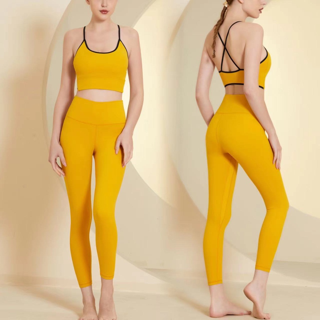 Bộ Đồ Tập Yoga Áo Ngực Thể Thao Dây Chéo Sau Lưng Không Đường May