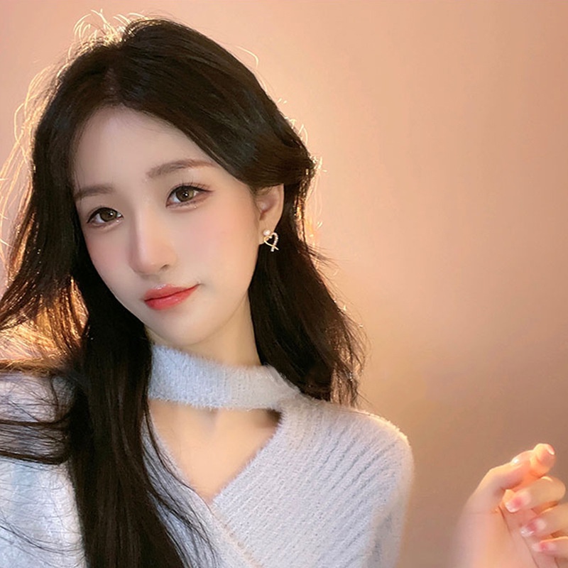 Bông Tai Hình Trái Tim Đính Đá Dễ Thương Phong Cách Hàn Quốc Cho Nữ