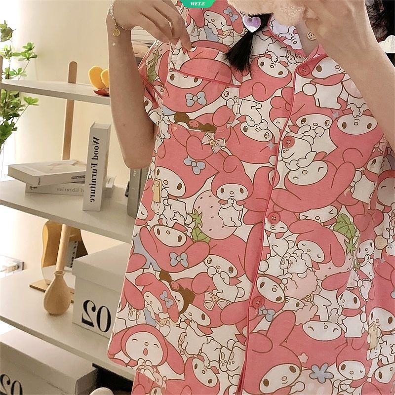 Bộ Đồ Ngủ Tay Ngắn Dáng Rộng In Họa Tiết Sanrio Melody Thời Trang Mùa Hè 2023 Dễ Thương Thoải Mái Cho Nữ