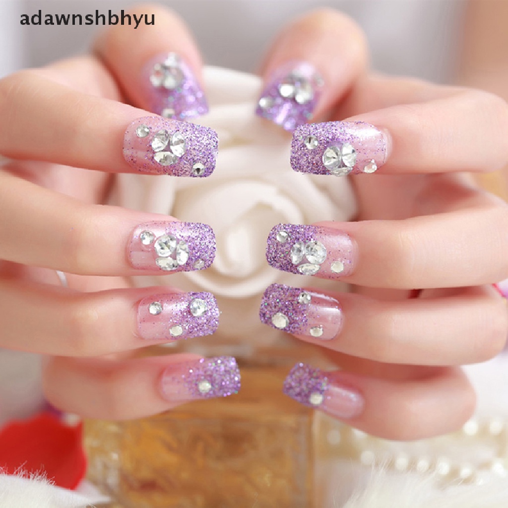 Bộ 24 Móng Tay Giả Trong Suốt Lấp Lánh Thời Trang