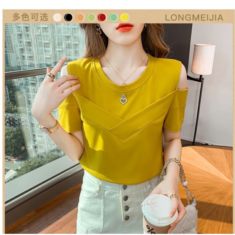 Áo Thun Mùa Hè 2023 Tay Cộc Hở Vai Phong Cách Phương Tây Tinh Tế Hợp Thời Trang Cho Nữ