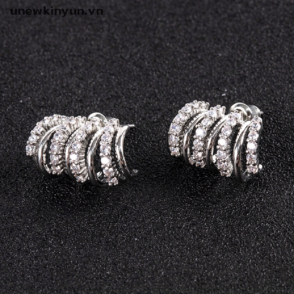 1 Đôi Bông Tai Cong Bằng Đồng Dát Đá zircon Màu Bạc Tinh Tế Chất Lượng Cao Thời Trang Cho Nữ