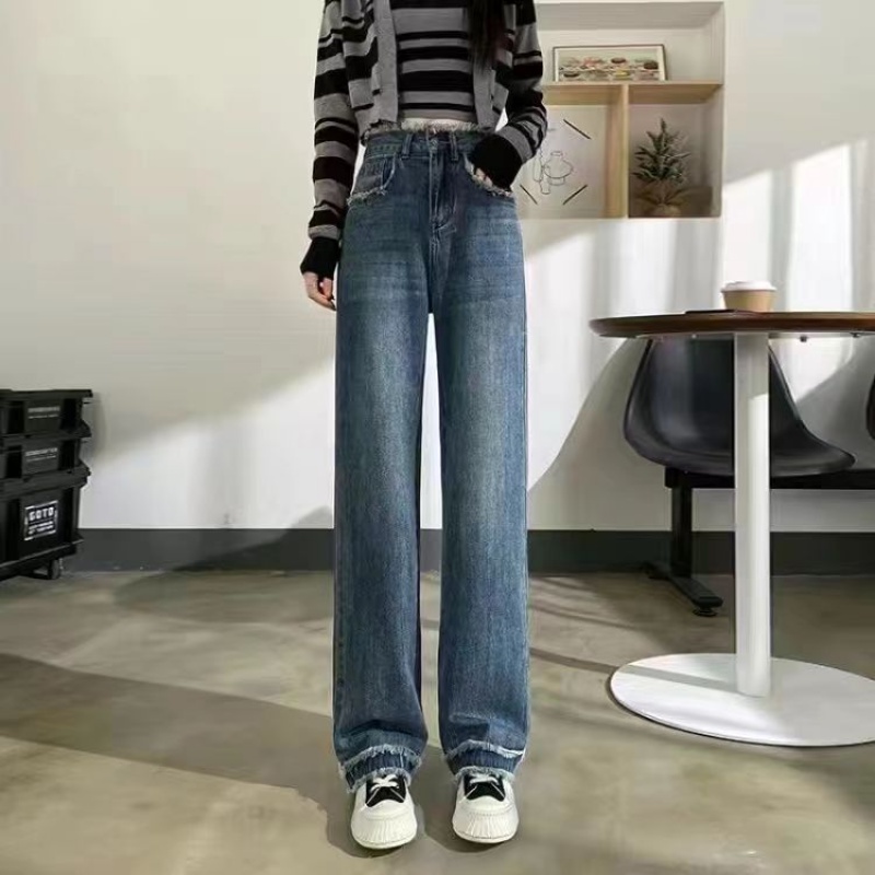 Quần Denim Ống Rộng Tua Rua Thời Trang Chất Lượng Cao