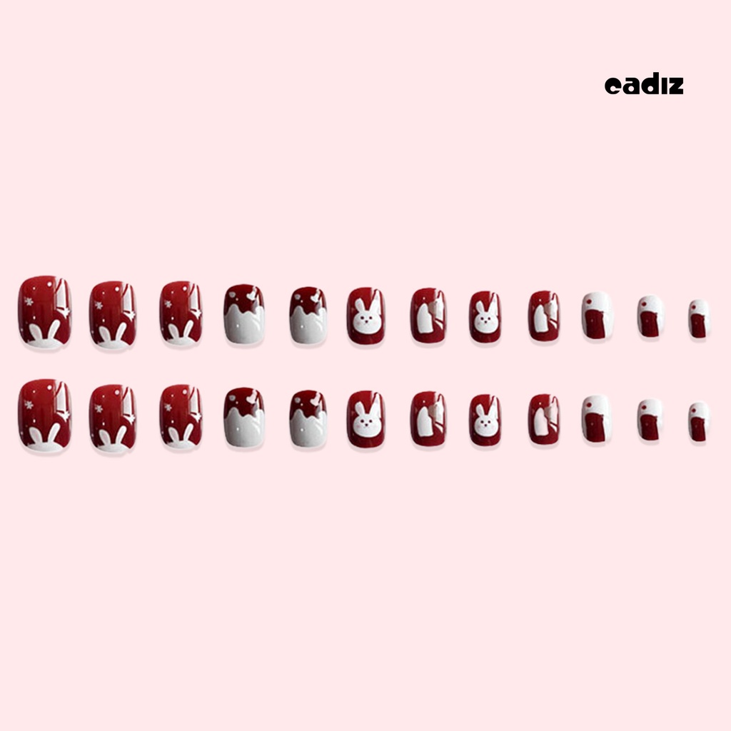 Hộp 24 Móng Tay Giả Hình Vuông Họa Tiết Thỏ Hoạt Hình Dễ Thương Cho Salon