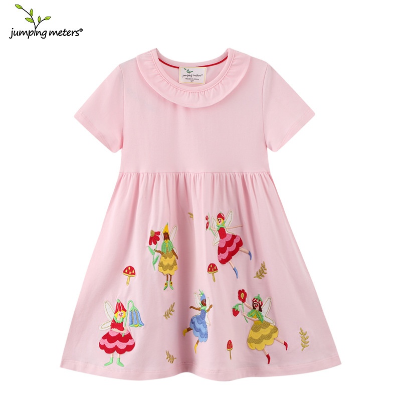 Váy bé gái cotton hồng họa tiết dễ thương VTT5 Jumping Meters cao cấp