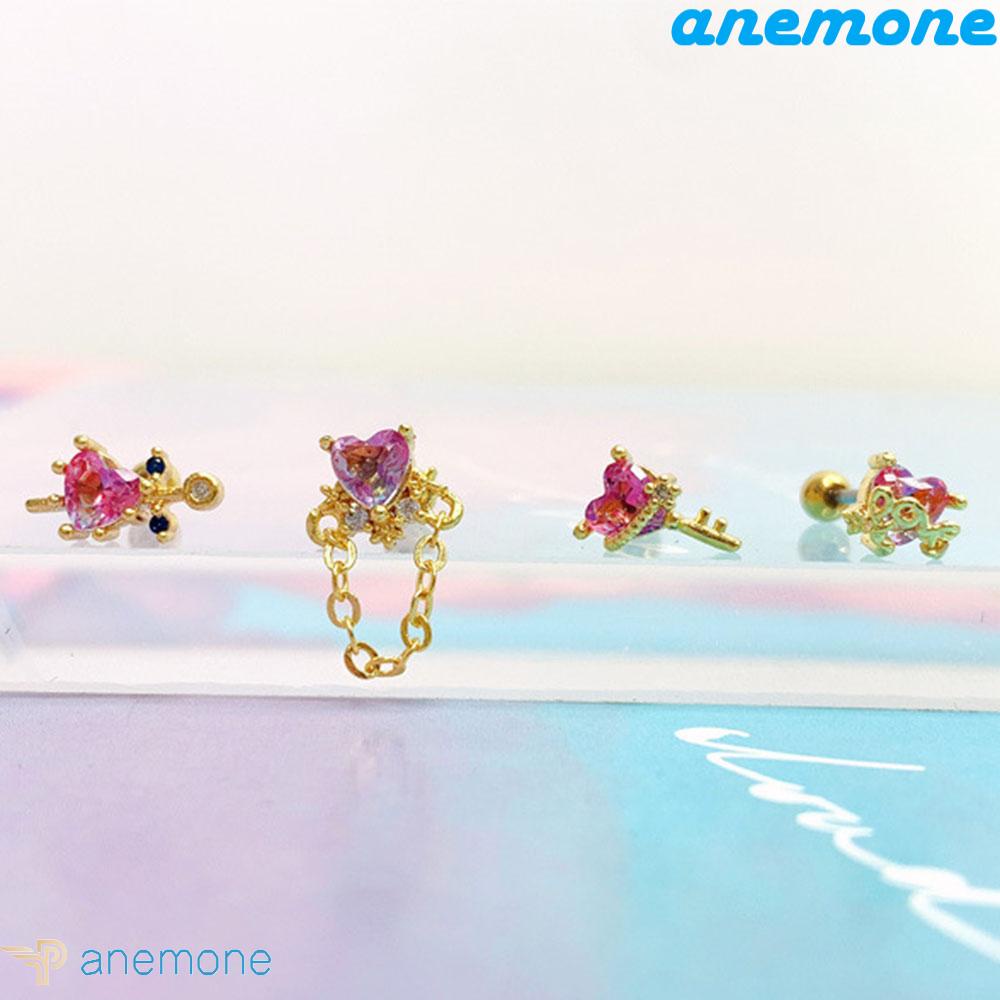 Khuyên Tai Helix Hình Trái Tim Bằng Thép Không Gỉ Màu Sắc Gradient Phong Cách Hàn Quốc