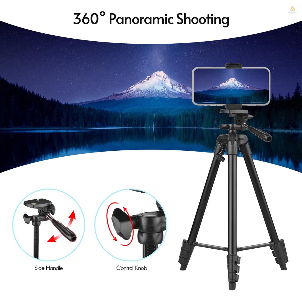 Giá Đỡ Ba Chân Di Động Bằng Hợp Kim Nhôm 135cm / 53in Max Dụng Cụ Kẹp Điện Thoại Chịu Tải Cao 3kg Kèm Điều Khiển Từ Xa Hỗ Trợ Live Streaming Sản Phẩm Chụp Ảnh