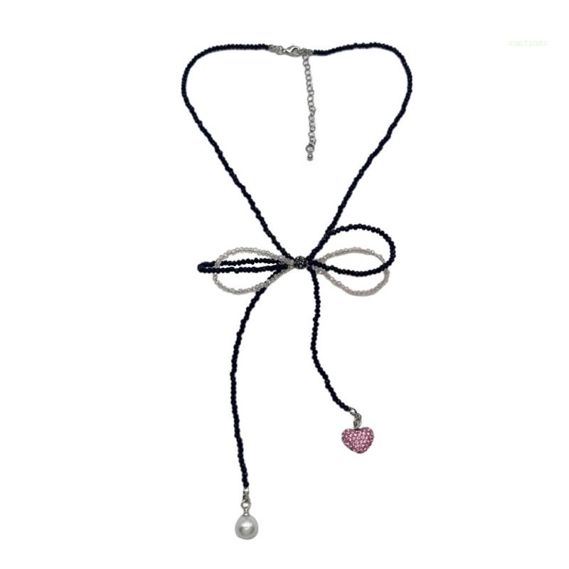 Vòng Cổ Choker Đính Hạt Đen Hồng Phong Cách Boho Tinh Tế