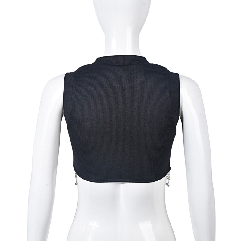 Áo Croptop Sát Nách Phối Tua Rua Đính Đá Phong Cách Đường Phố Cho Nữ Y2k