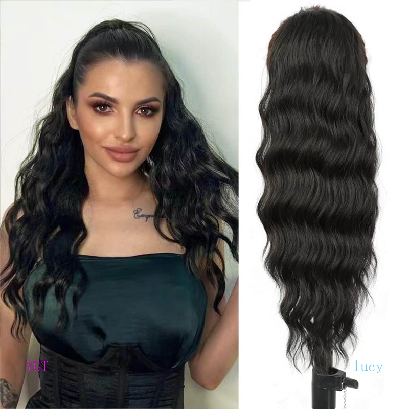 Ygt Tóc Giả Đuôi Ngựa Dài Gợn Sóng Bằng Sợi Tổng Hợp Màu Đen Dành Cho Nữ