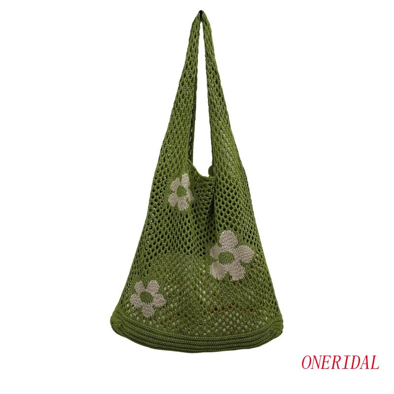 Túi Xách Đeo Vai Đan Len Sức Chứa Lớn Họa Tiết Hoa Thời Trang Mùa Hè Cho Nữ