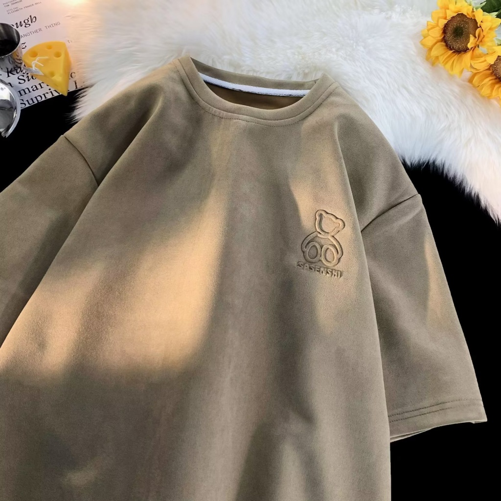 Áo Thun Cổ Tròn Màu Trơn In Hình Gấu Nhỏ Dễ Thương Thời Trang Cho Cặp Đôi
