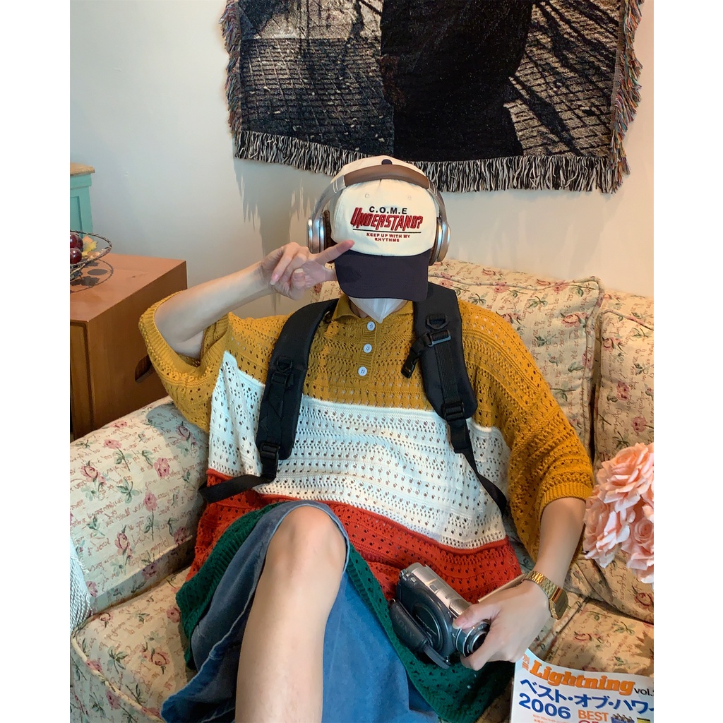 Áo Thun POLO Dệt Kim Ngắn Tay Họa Tiết Kẻ Sọc Nhiều Màu Sắc Thời Trang Cho Nam