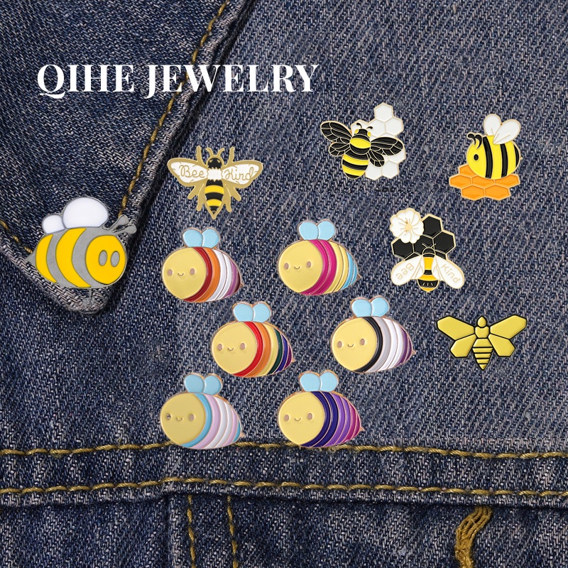 QIHEJEWELRY 19 Phong Cách Hoạt Hình Ong Ve Áo Chân Nhiều Màu Sắc Côn Trùng Ba Lô Huy Hiệu Quà Tặng Cho Bạn Bè Quần Áo Phụ Kiện