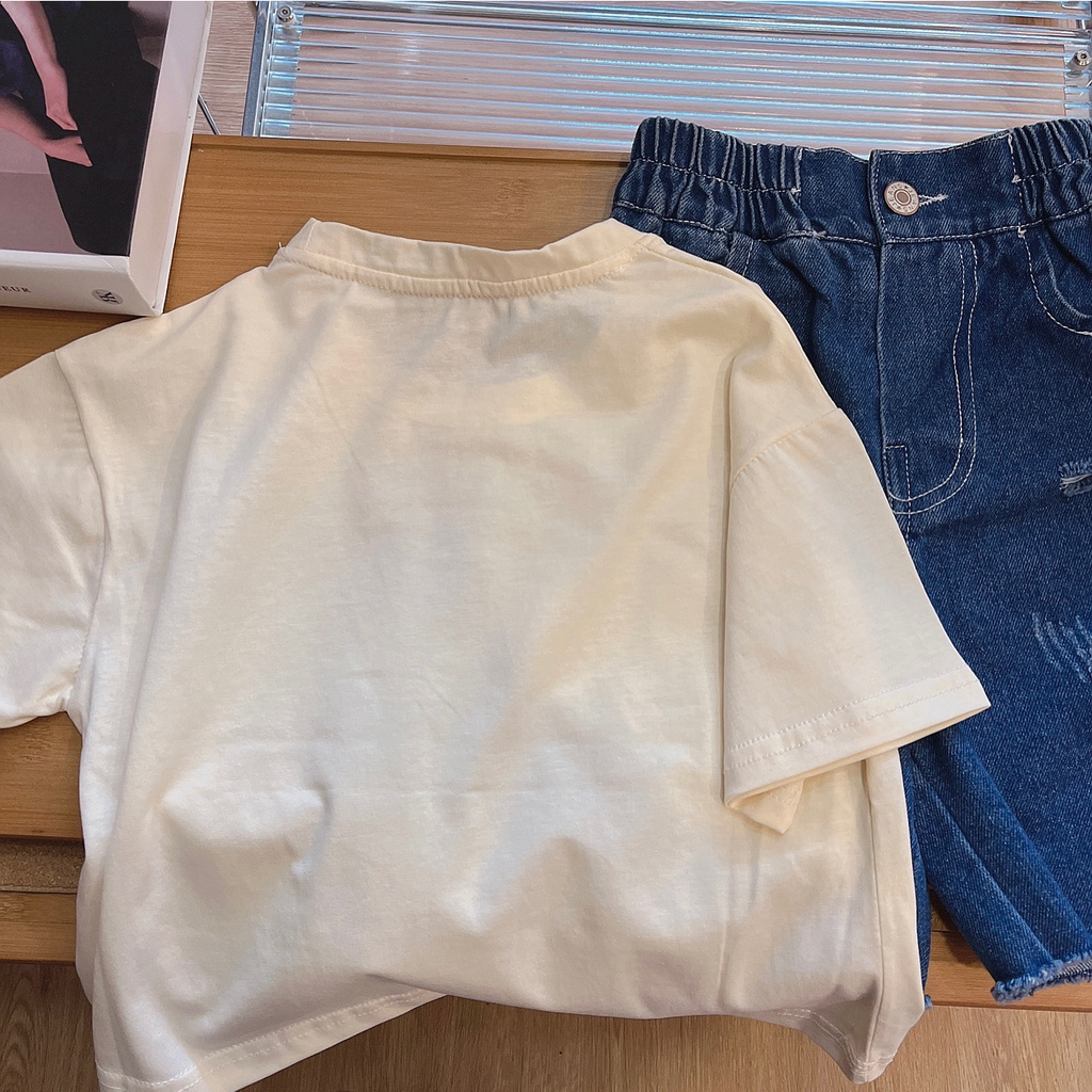 Áo Thun cotton Tay Ngắn Dáng Rộng In Họa Tiết Hoạt Hình Dễ Thương Cho Bé Gái