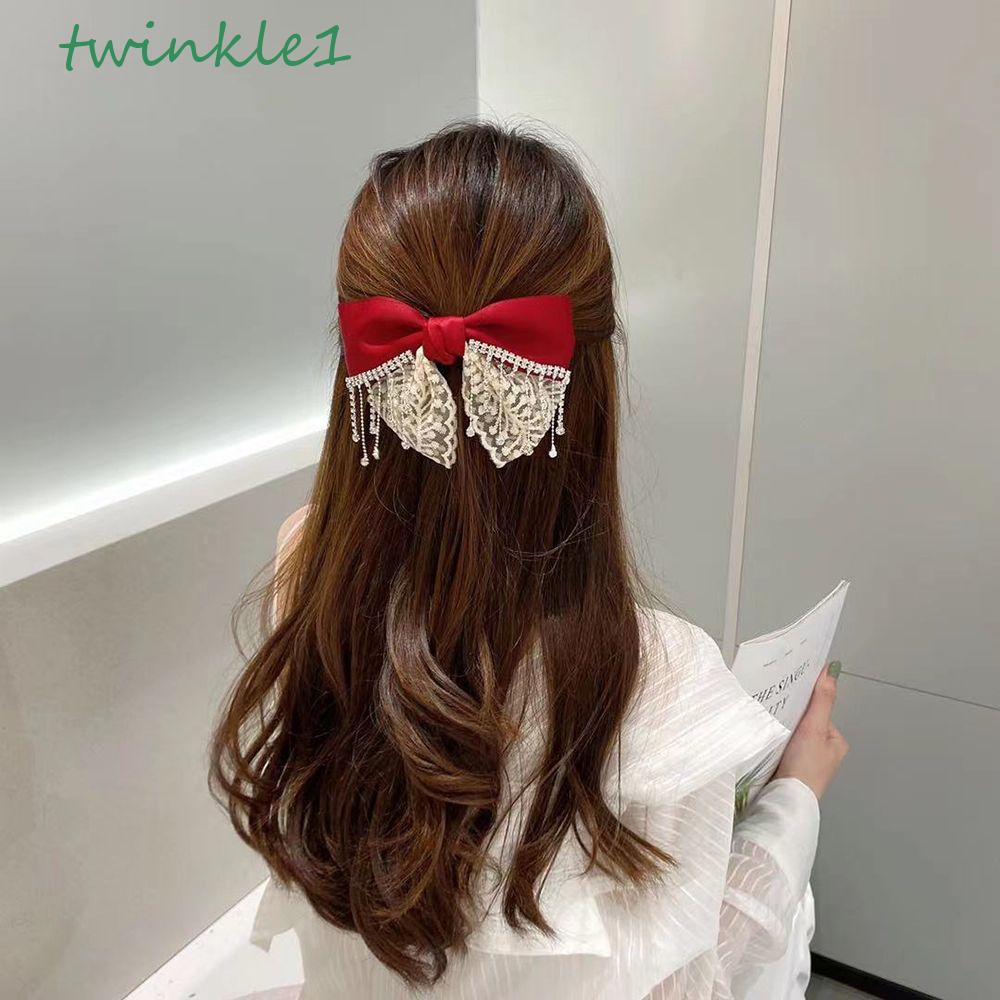 Kẹp Tóc Nơ Lấp Lánh Dễ Thương|Kẹp Tóc Dây Xích Phối Tua Rua Thời Trang Cho Nữ