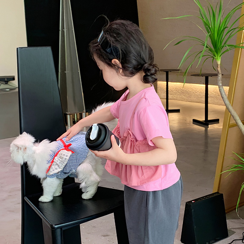 Áo Thun Tay Ngắn Giả Hai Lớp Màu Hồng Xinh Xắn Cho Bé Gái 1-6 Tuổi