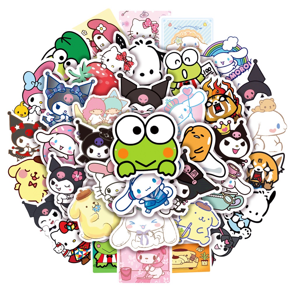 SANRIO Bộ 50 Miếng Dán Pvc Chống Thấm Nước Hình Kuromi Dễ Thương Dùng Trang Trí Ván Trượt / Laptop