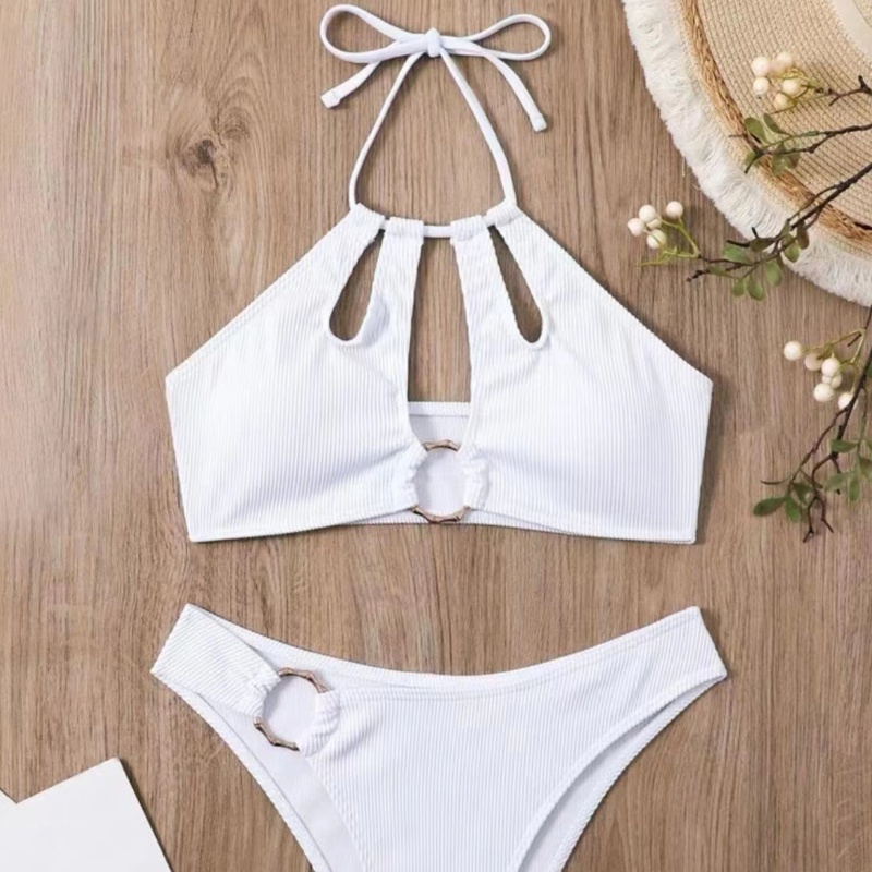 Brroa Bộ Bikini Hai Mảnh Mềm Cắt Cao Màu Trơn Có Dây Buộc Gợi Cảm Cho Nữ Sw