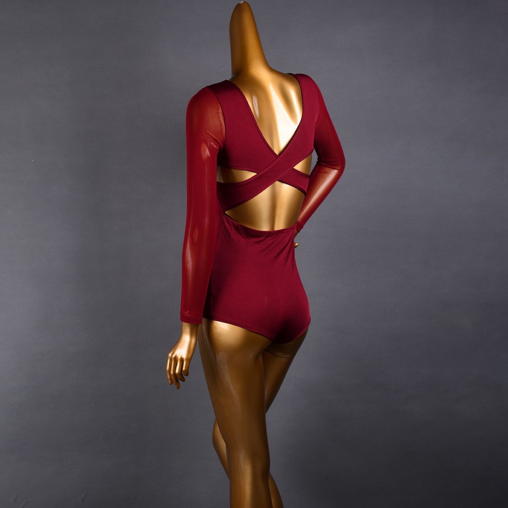 Áo Denim Khiêu Vũ Latin 2021 Tay Dài Cổ Chữ v Màu Đen Dành Cho Nữ