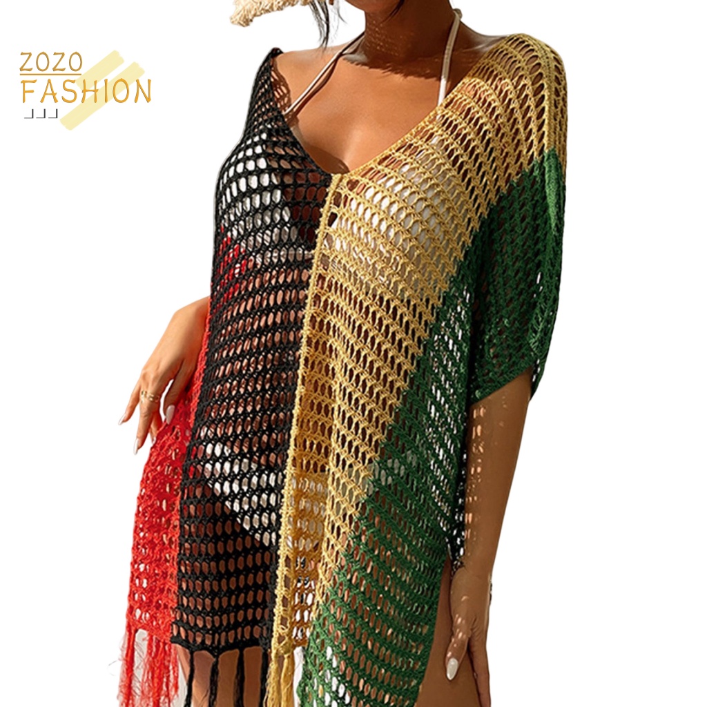 Áo Khoác Ngoài Bikini Tay Lỡ Phối Tua Rua Quyến Rũ Cho Nữ