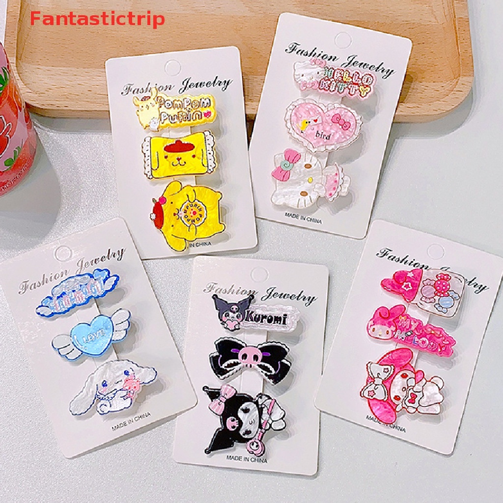 Bộ 3 Kẹp Tóc Hình Cinnamoroll Kuromi My Melody KT Sanrio Đơn Giản Đáng Yêu Mới