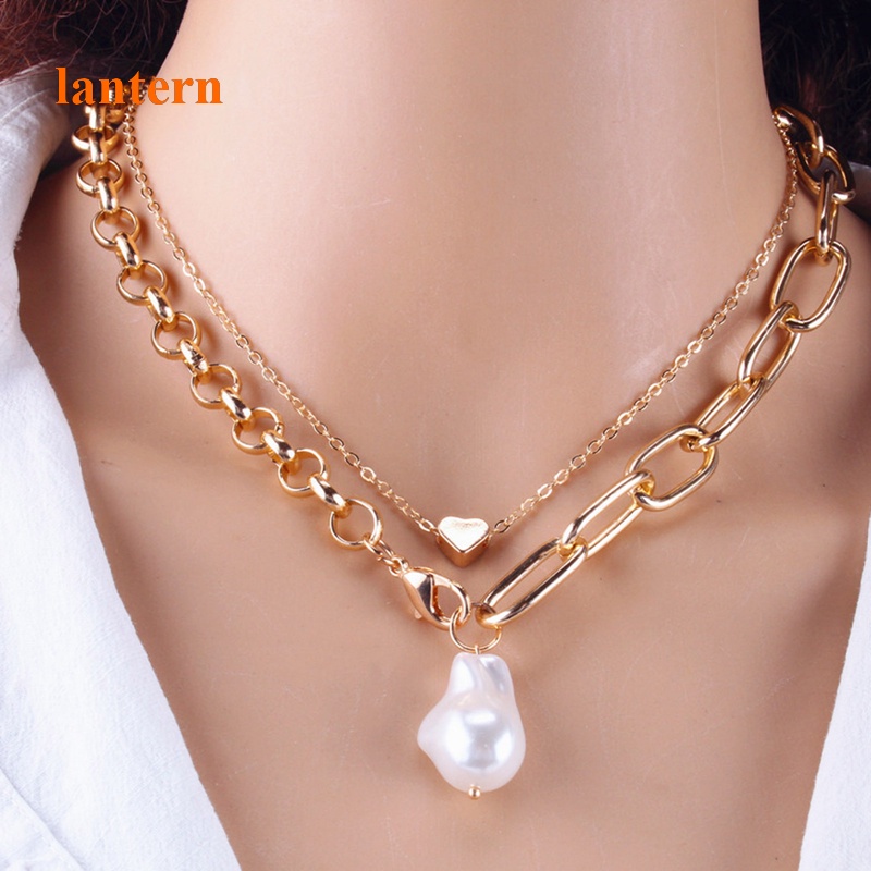Vòng cổ Đồng Nhiều Lớp Đính Ngọc Trai Hình Trái Tim Phong Cách Baroque Mới Cho Nữ