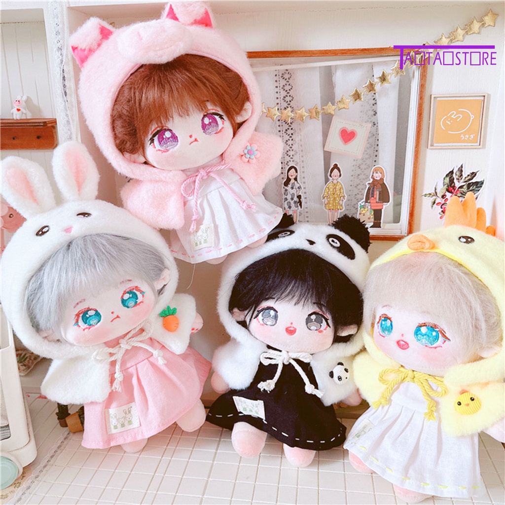 1 Bộ Trang Phục Cotton Gồm Áo + Nón + Khăn Choàng + Gấu / Thỏ 20cm Dễ Thương Cho Búp Bê