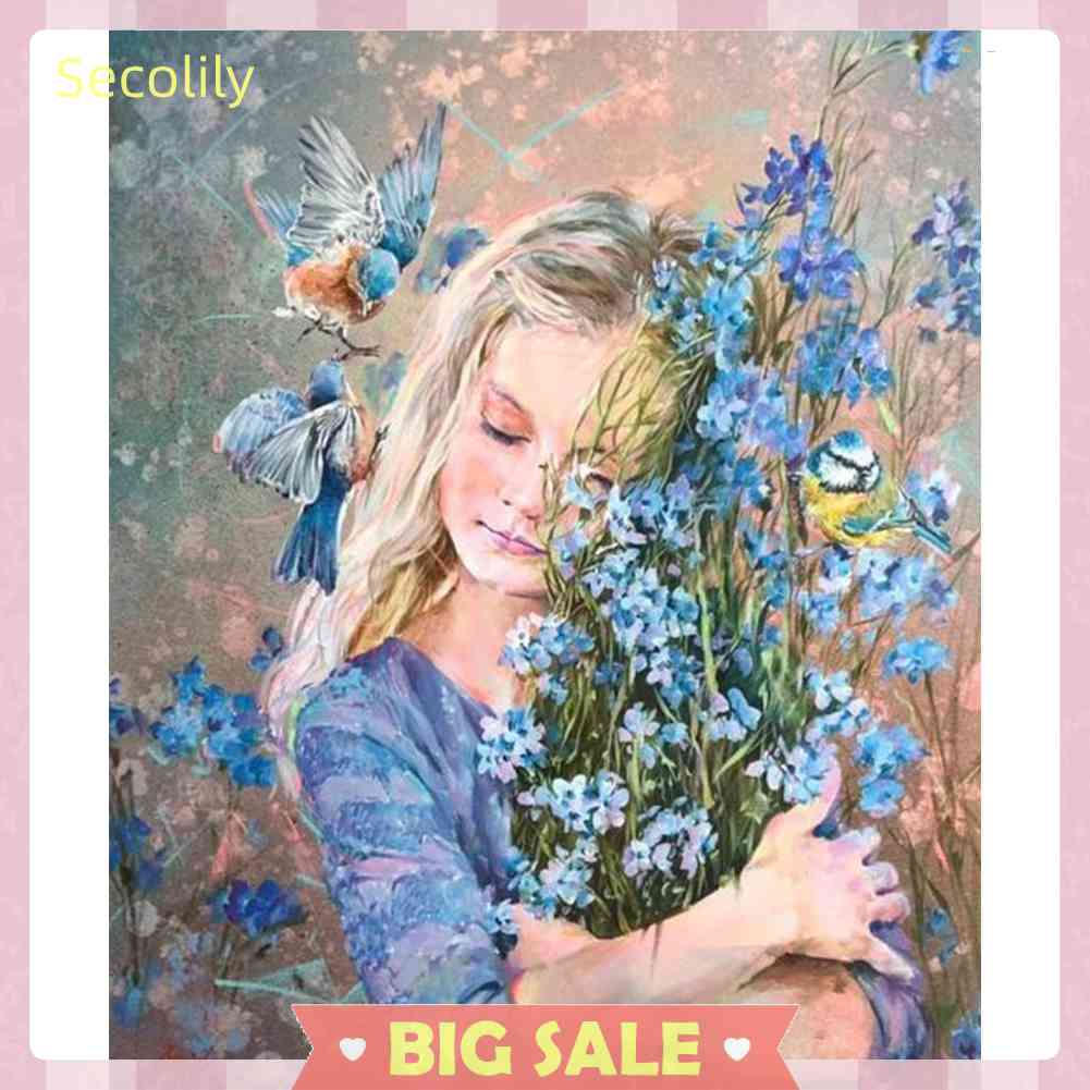 Tranh Sơn Dầu DIY Hình Cô Gái Và Hoa Dùng Để Trang Trí Nhà