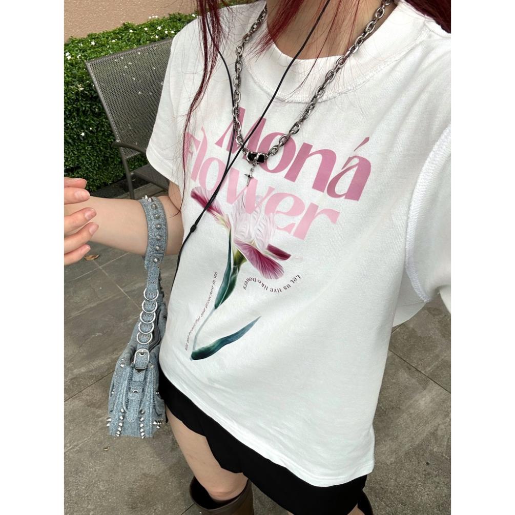 Áo babytee in hoa MONÁ - FLEUR TRẮNG, Áo phông baby tee nữ form bé local brand 2023 hot trend | BigBuy360 - bigbuy360.vn