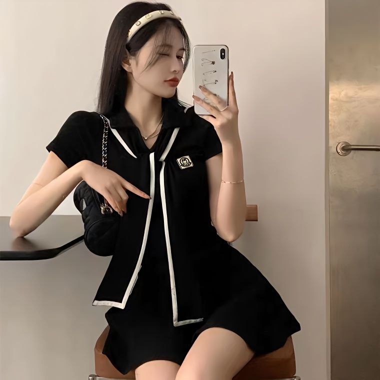 Đầm Đen Cổ Hải Quân Thời Trang Mùa Hè 2023 Cho Nữ