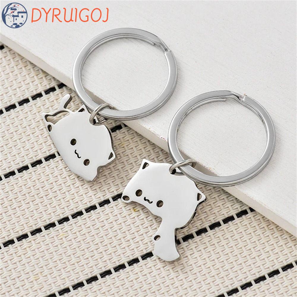 Móc Khóa Hình Chú Mèo Bằng Thép Không Gỉ Dễ Thương