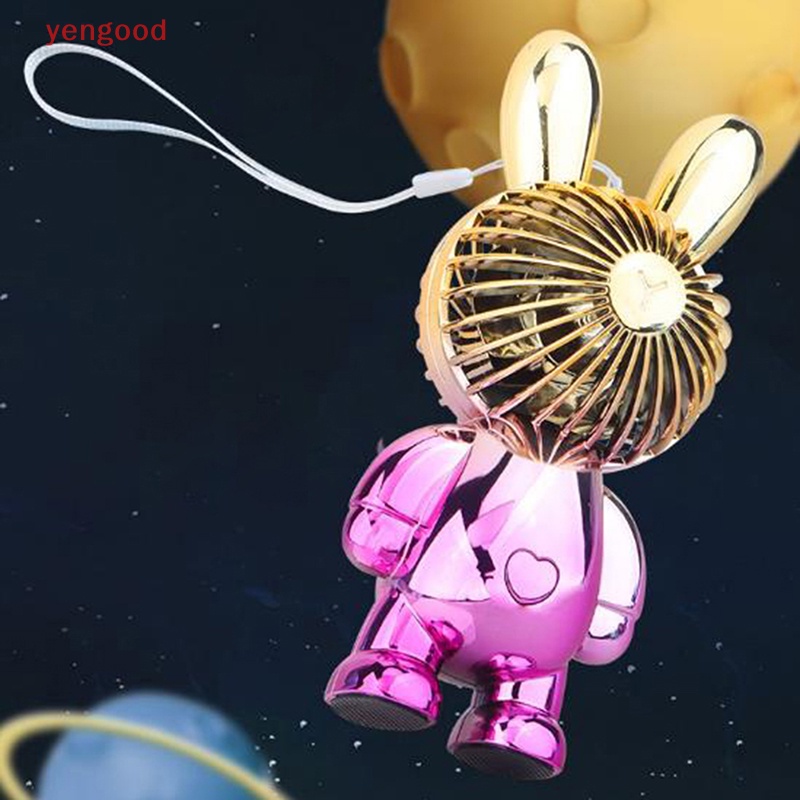 Quạt Mini Cầm Tay Có Đèn Nhiều Màu Sạc USB Họa Tiết Thỏ Hoạt Hình