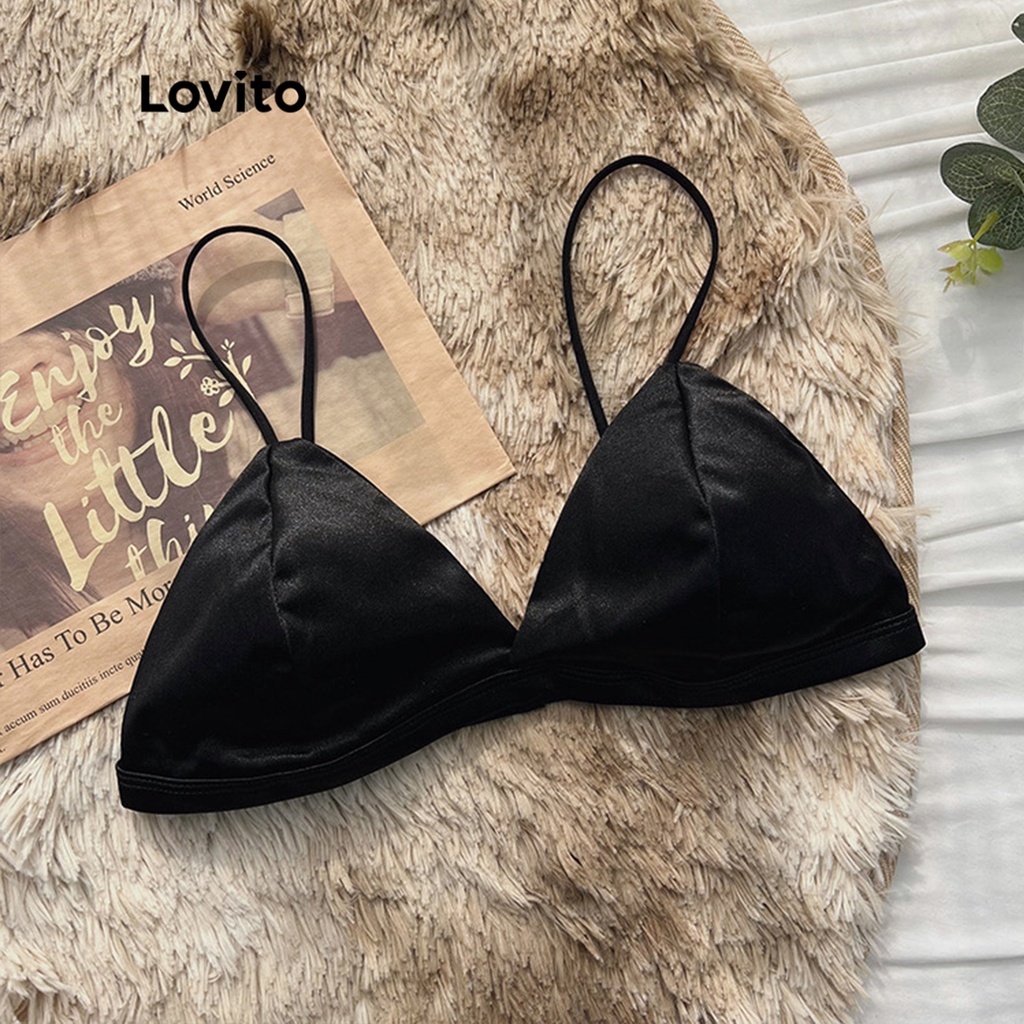 Áo ngực Lovito cổ V dây mảnh có thể điều chỉnh bằng satin màu trơn thường ngày cho nữ L50AD045 (Nhiều màu)