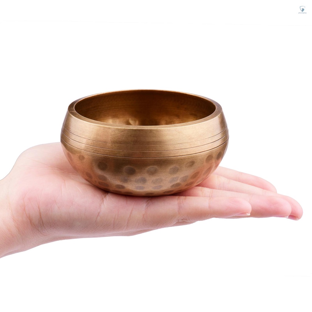 Bộ Bát Hát Tây Tạng Bằng Kim Loại Thủ Công 8cm / 3inch Kèm Đệm Mềm Mại Và Gỗ Hỗ Trợ Thiền Chakra Thư Giãn
