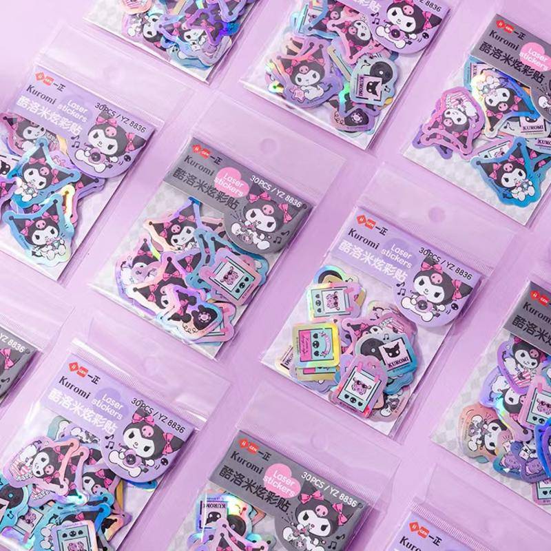 Set 30 Nhãn Dán Hoạt Hình Sanrio Kuromi Cinnamoroll Màu Laser Trang Trí Máy Tính / Vali / Máy Tính Bảng / Quà Tặng Trẻ Em