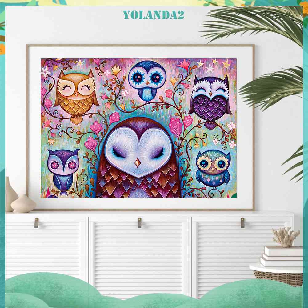 Bộ Tranh Đính Đá 5D Toàn Diện Họa Tiết Chim Cú Độc Đáo DIY Dùng Trang Trí Nhà Cửa