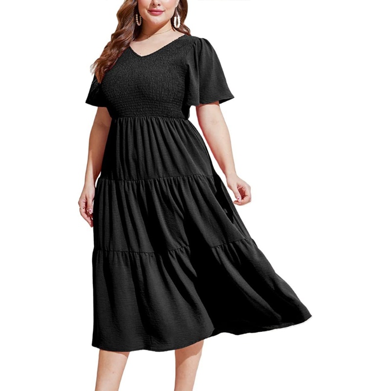 Đầm Midi Tay Ngắn Cổ Chữ V Thời Trang Mùa Hè Xinh Xắn Cho Nữ