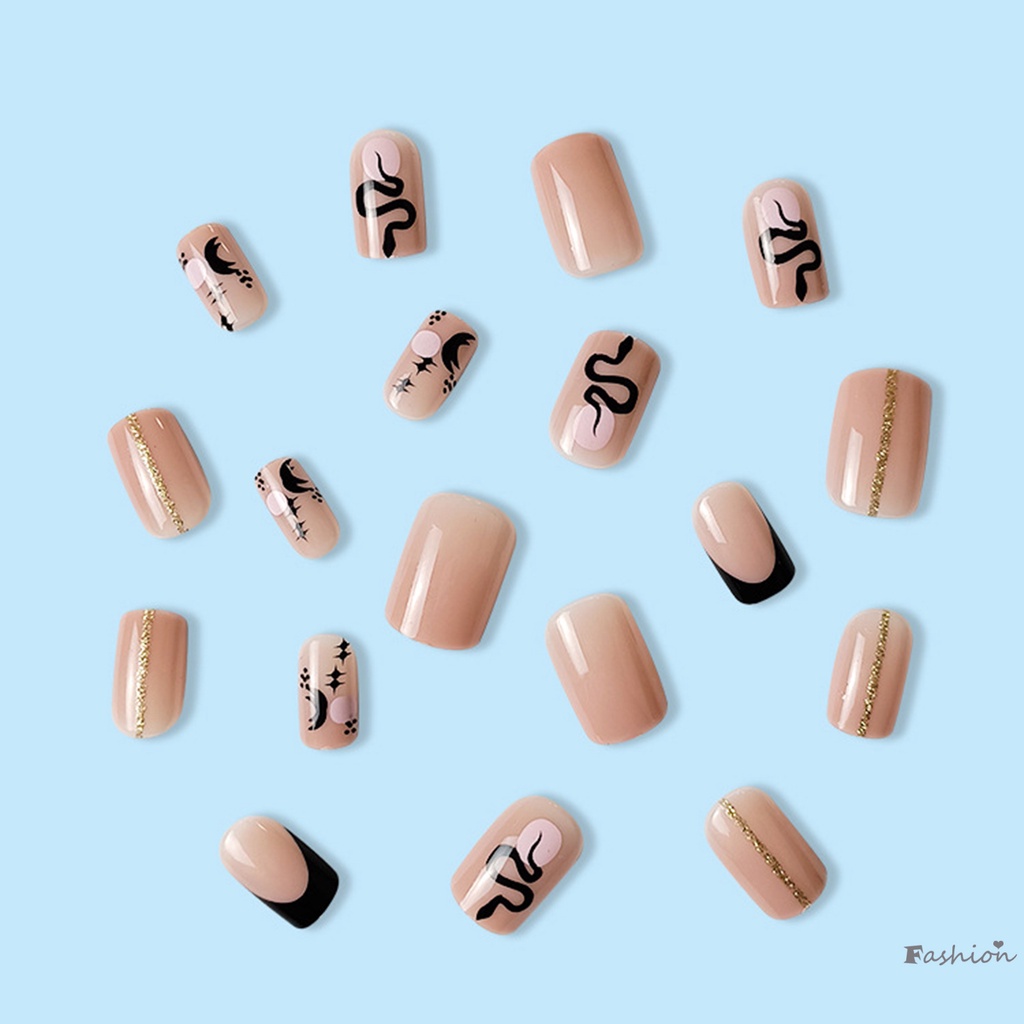 Móng Tay Giả Màu Hồng Họa Tiết Da Rắn Thoải Mái Phong Cách Phương Tây