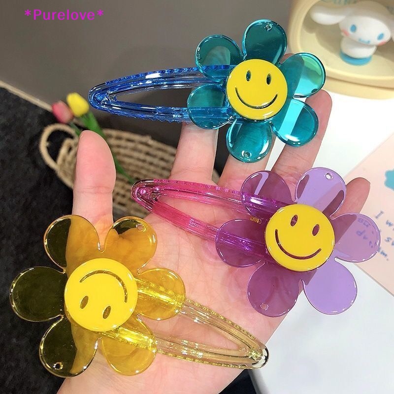 Kẹp Tóc Hình Hoa Hướng Dương Mặt Cười Bằng Acrylic Trong Suốt Thời Trang 2023 Cho Bé Gái Mới