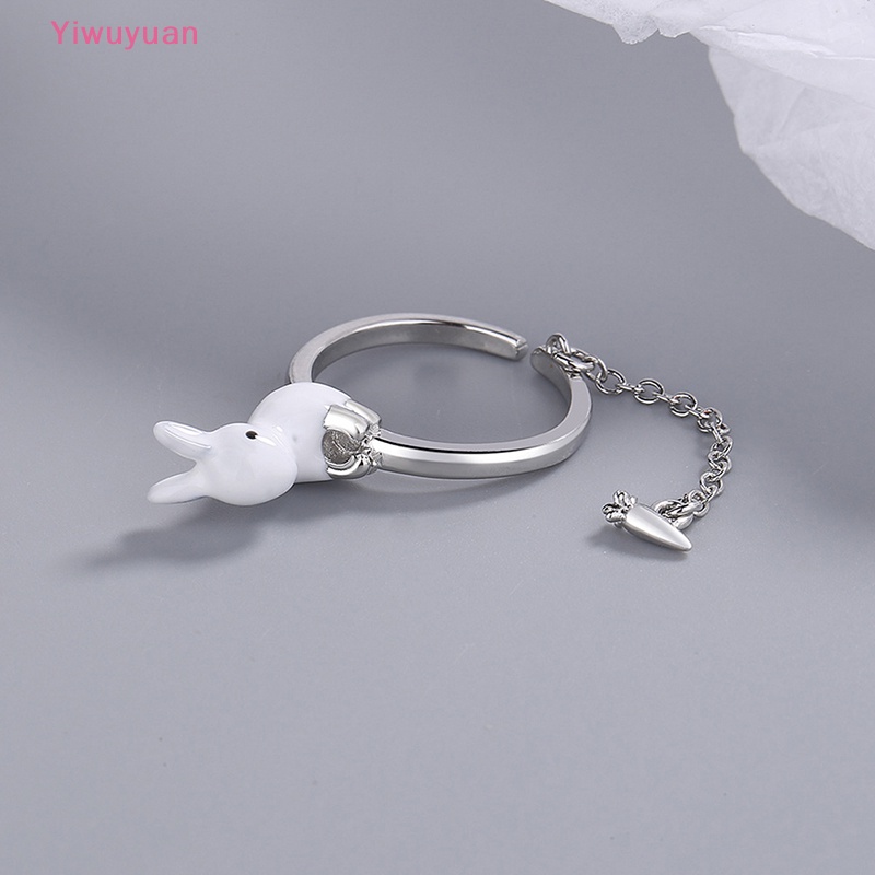 < Yiwuyuan > Nhẫn Hở Mạ Bạc 925 Hình Thỏ Cà Rốt Dây Xích Cá Tính Thời Trang Dự Tiệc Mới Cho Nữ